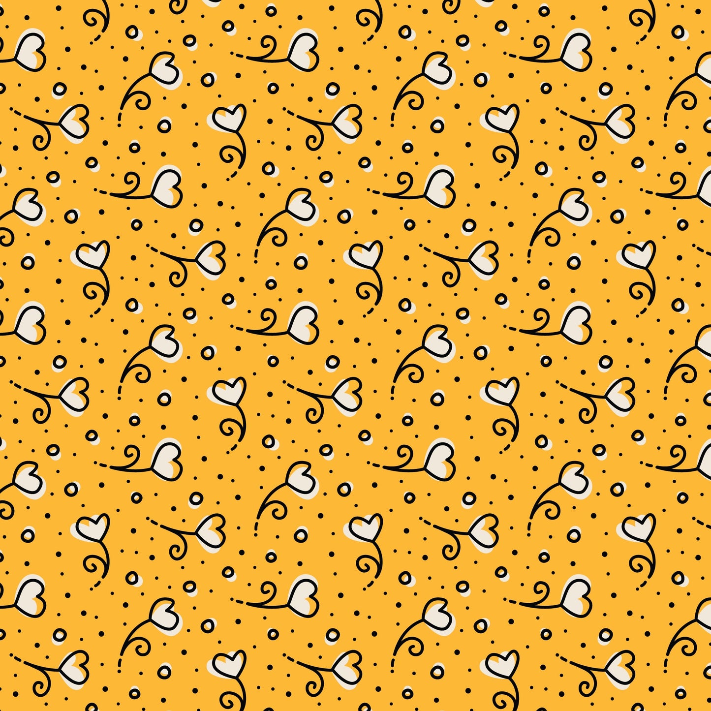 Yellow Heart Blossoms Love Ink 3384 Cotton 44/45 Fabric Per Yard