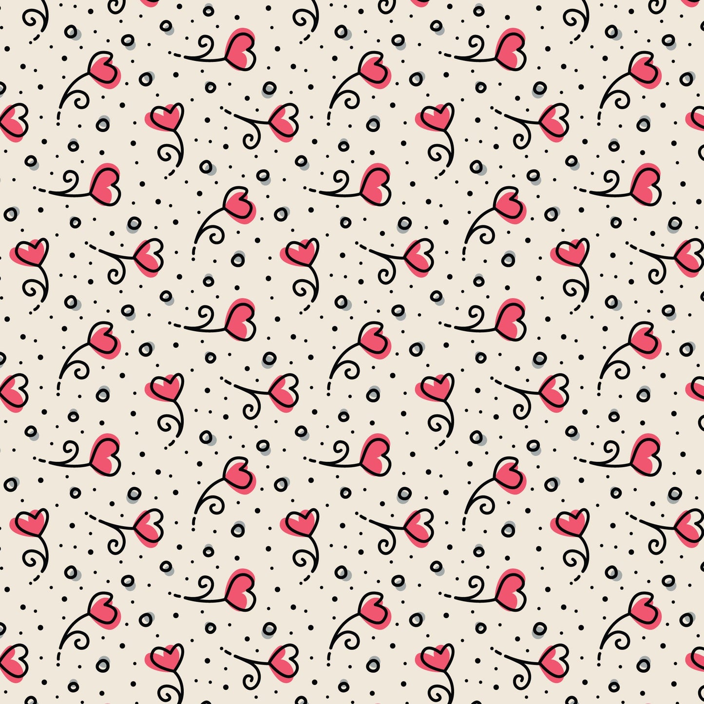 Pink Heart Blossoms Love Ink 3384 Cotton 44/45 Fabric Per Yard