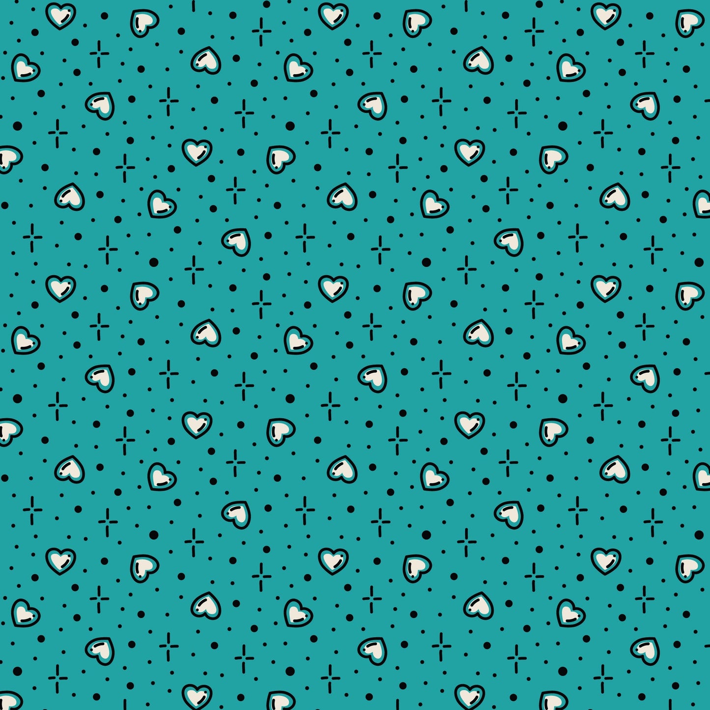 Teal Hearts Love Ink 3388 Cotton 44/45 Fabric Per Yard