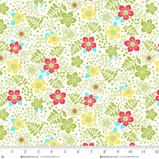 Jubilee Multi Green Fun Flower Cotton 44" / 45" Fabric per yard