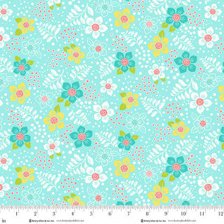Jubilee Blue Modern Floral Cotton 44" / 45" Fabric per yard