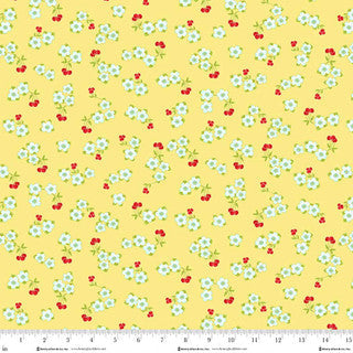Jubilee Yellow Small Cherry Toss Cotton 44" / 45" Fabric per yard