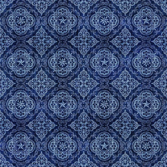 ATXSH Western Geo Medallions Indigo Cotton 44"/45" Fabric Per Yard