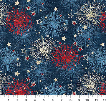 Multi Navy Fireworks American Heartland Cotton 44"/45" Fabric Per Yard