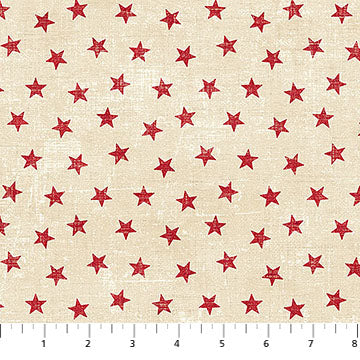 Cream Red Stars American Heartland Cotton 44"/45" Fabric Per Yard
