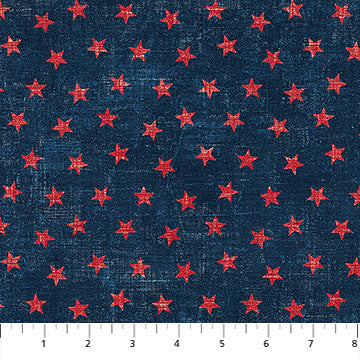 Navy Red Stars American Heartland Cotton 44"/45" Fabric Per Yard