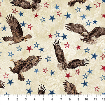 Stars And Stripes 14 Multi Eagle Toss Beige Cotton 43"/44" Fabric Per Yard
