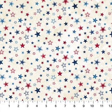 Stars And Stripes 14 Multi Stars Beige Cotton 43"/44" Fabric Per Yard