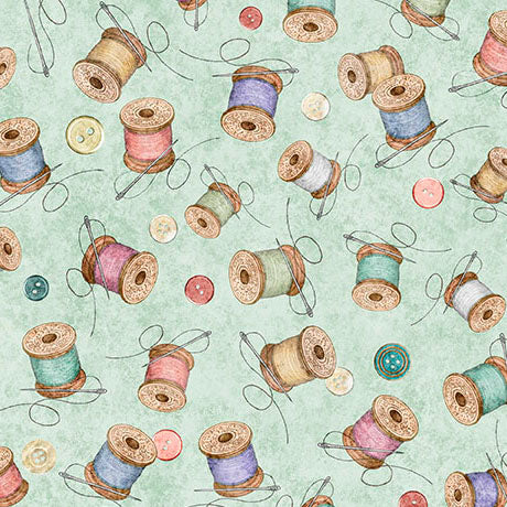 Light Sage Spools of Thread Sew Shabby Chic Cotton 44"/45" Fabric Per Yard
