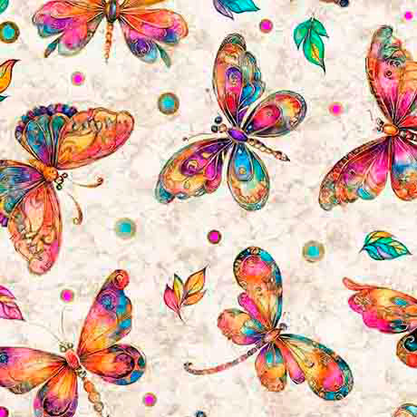 Fluttering Gardens Butterflies Oatmeal Cotton 44"/45" Fabric Per Yard