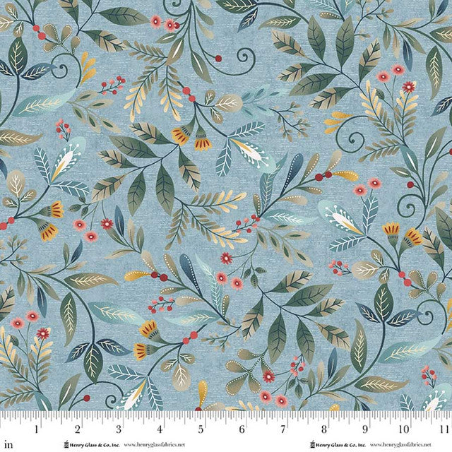 Pale Blue Forest Foliage Cotton 44"/45" Fabric Per Yard
