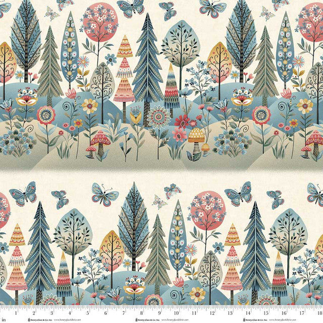 Cream Forest Border Stripe Cotton 44"/45" Fabric Per Yard