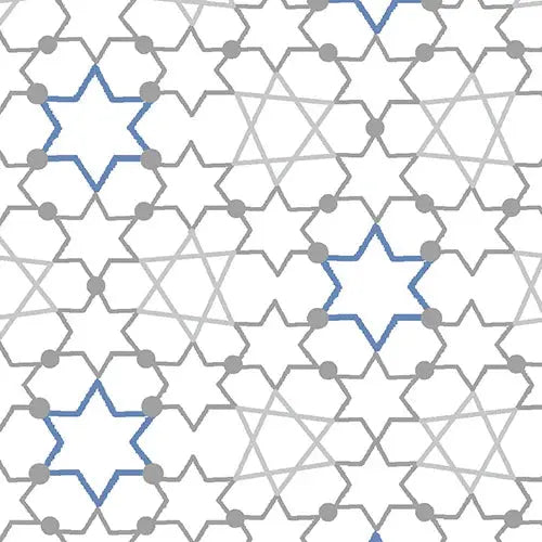 White Blue Holiday Star Outlines Cotton 44"/45" Fabric Per Yard
