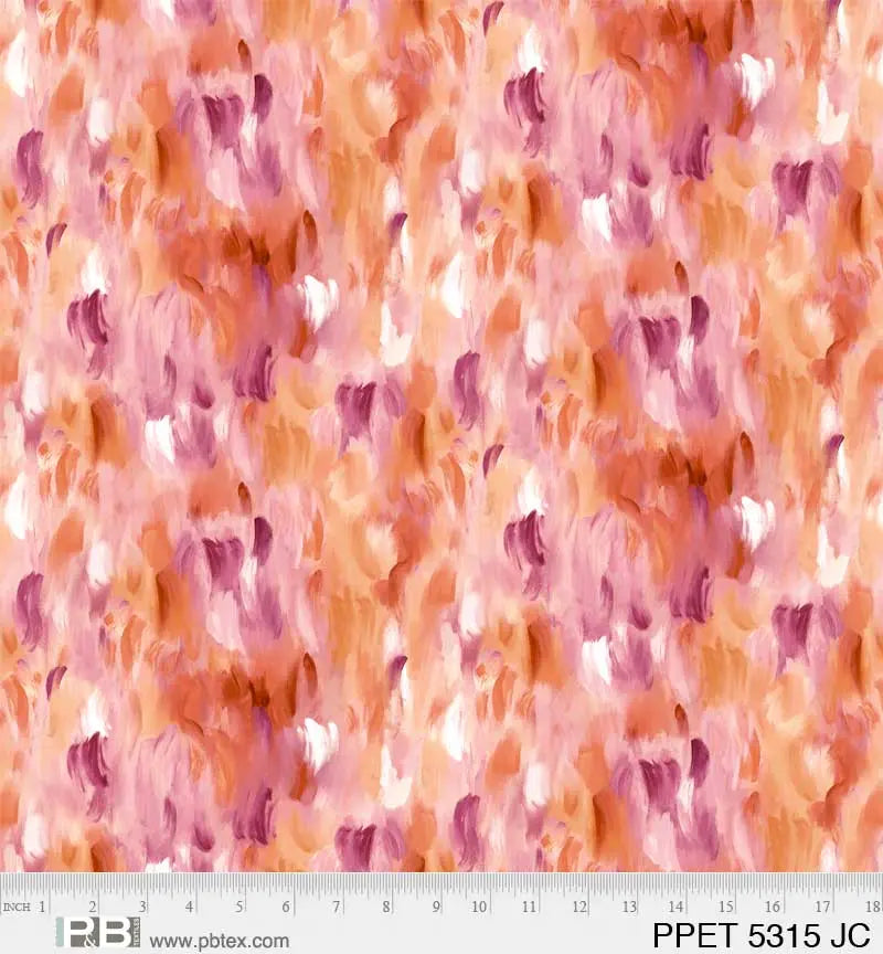 Orange and Pink Painted Petals 44"/45" Fabric Per Yard