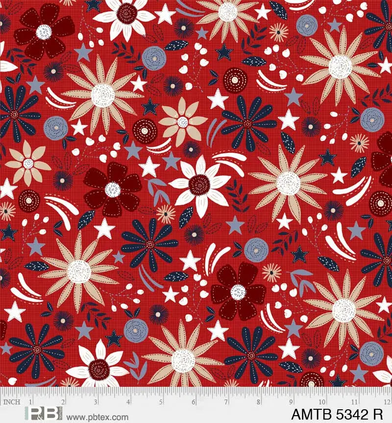 Red Floral America The Beautiful 44"/45" Fabric Per Yard