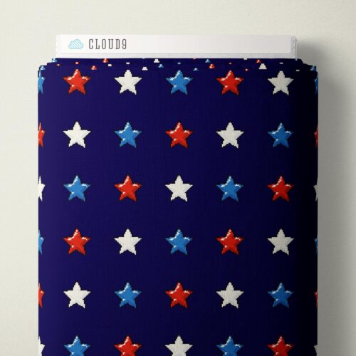 8-Bit Stars Navy Pop Stars QC Cotton 44/45 Fabric Per Yard