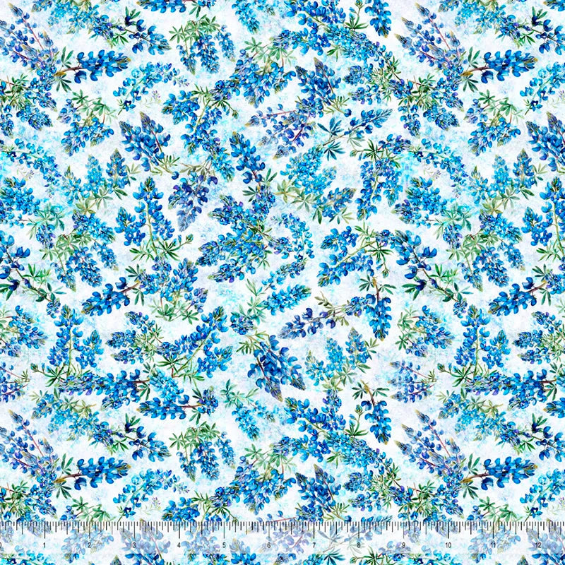 ATXSH Texas Bluebonnets White Cotton 44"/45" Fabric Per Yard