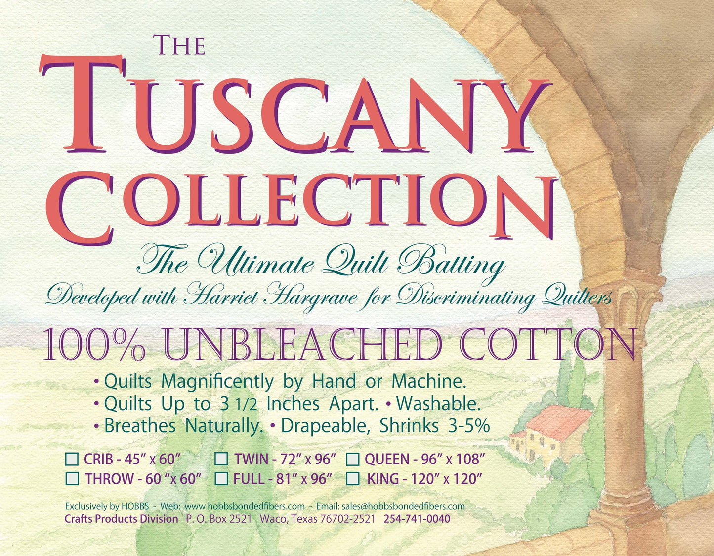 Batting Tuscany Unbleached Cotton 120in x 120in King