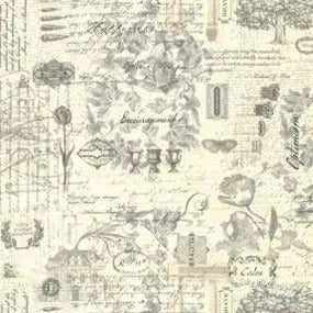 Beige Etchings Collage Cotton Wideback Fabric - ( 1/2 Yard Pack )
