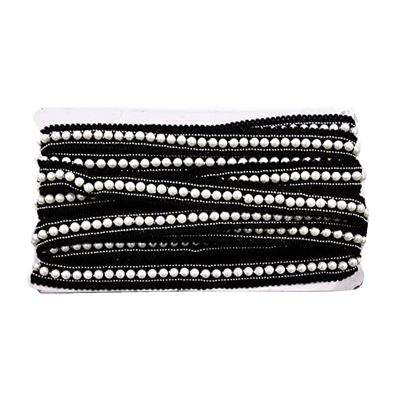 Belagio Enterprises - 3" Width Double Gathered Lace with Scattered Pearls (10.5 Yard Roll) - BTP-1801-02 Black