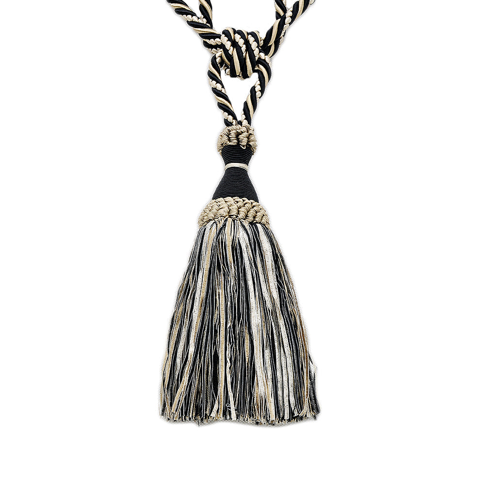 Belagio Enterprises - 9 1/2" Single Tassel Curtain Tieback - BT-6600-02/82 Black/Taupe