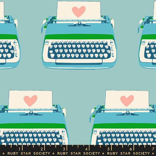 Best Day Ever Turquoise Retro Typewriters Cotton 43"/44" Fabric Per Yard