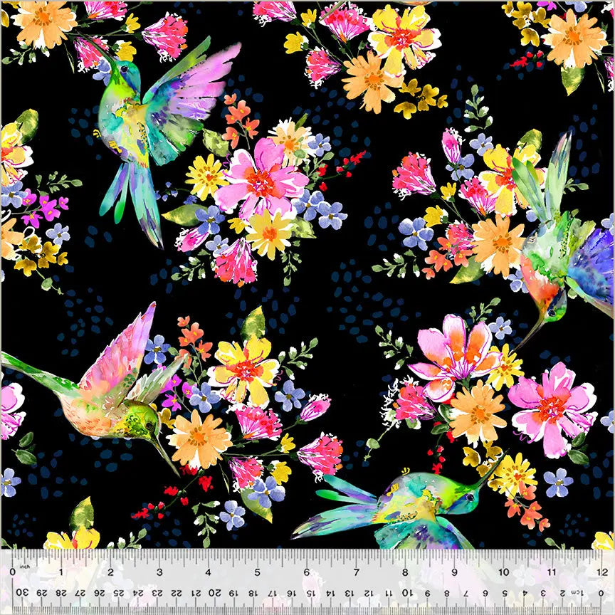 Black Pretty Pollinators Ivory Wideback Cotton Fabric Per Yard