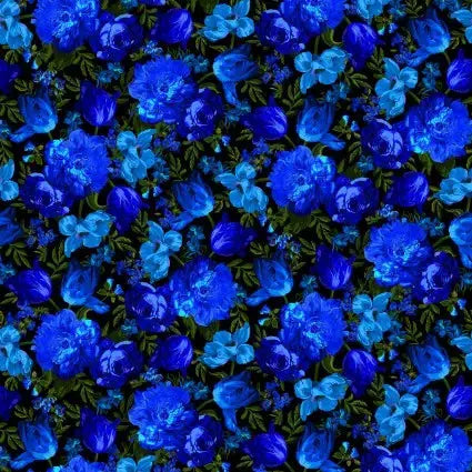 Black Royal Midnight Floral Cotton Wideback Fabric per yard
