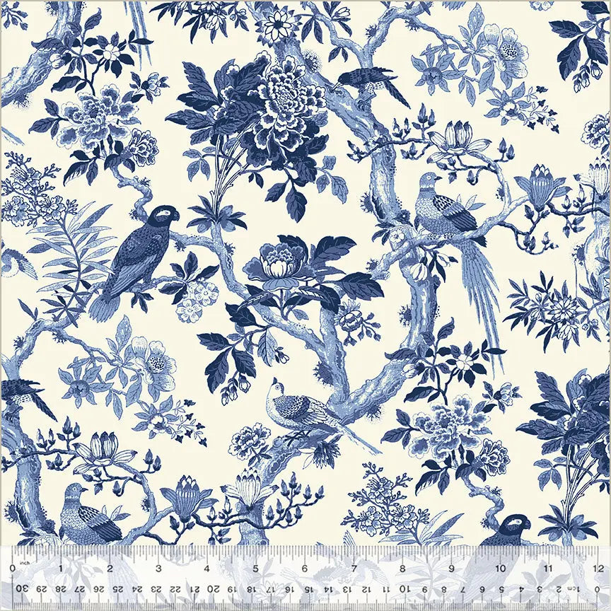 Blue Byrd Porcelain Wideback Cotton Fabric - ( 1 Yard Pack )