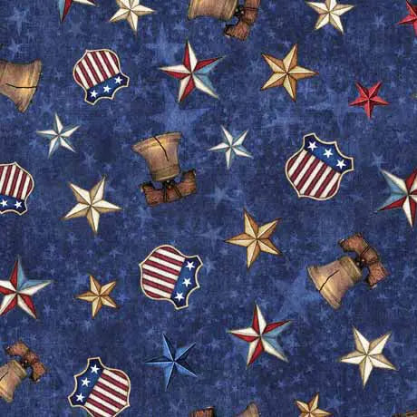 Blue Dark American Spirit Wideback Cotton Fabric Per Yard