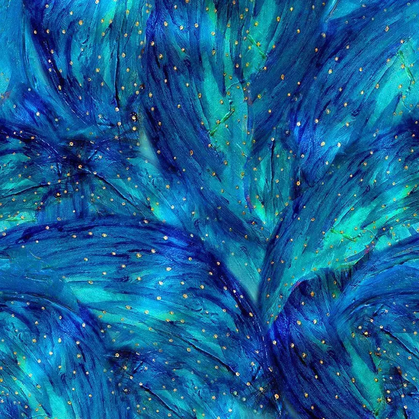 Blue Magical Fairy Brush Turquoise Cotton Wideback Fabric Per Yard