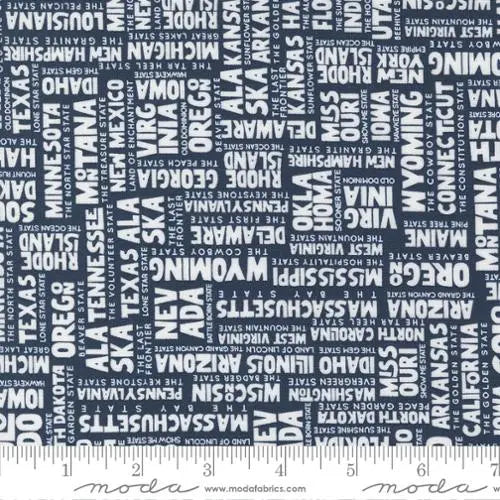 Blue Stateside Text And Words 44"/45" Fabric Per Yard