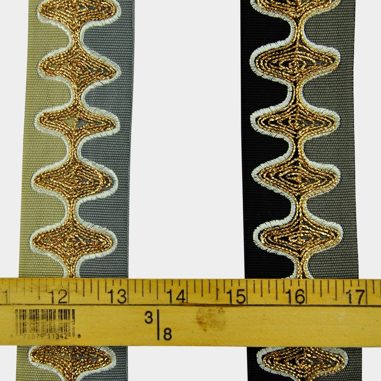 Bose Waves Embroidered Decorative Trim Tape - 2" Width (25 YDS) - BR-7533-82/49 Taupe/Pewter