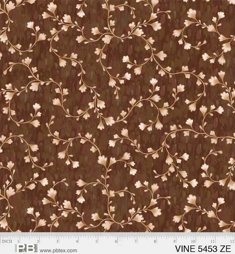 Brown Vine Scroll Cotton Wideback Fabric per yard