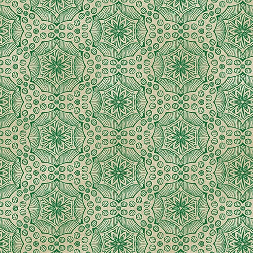 Bubbalon Emerald/Sand Ground Works Cotton 44"/45" Fabric Per Yard