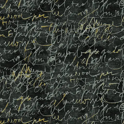 Charcoal Fluidity Script Small Cotton 44/45" Fabric Per Yard