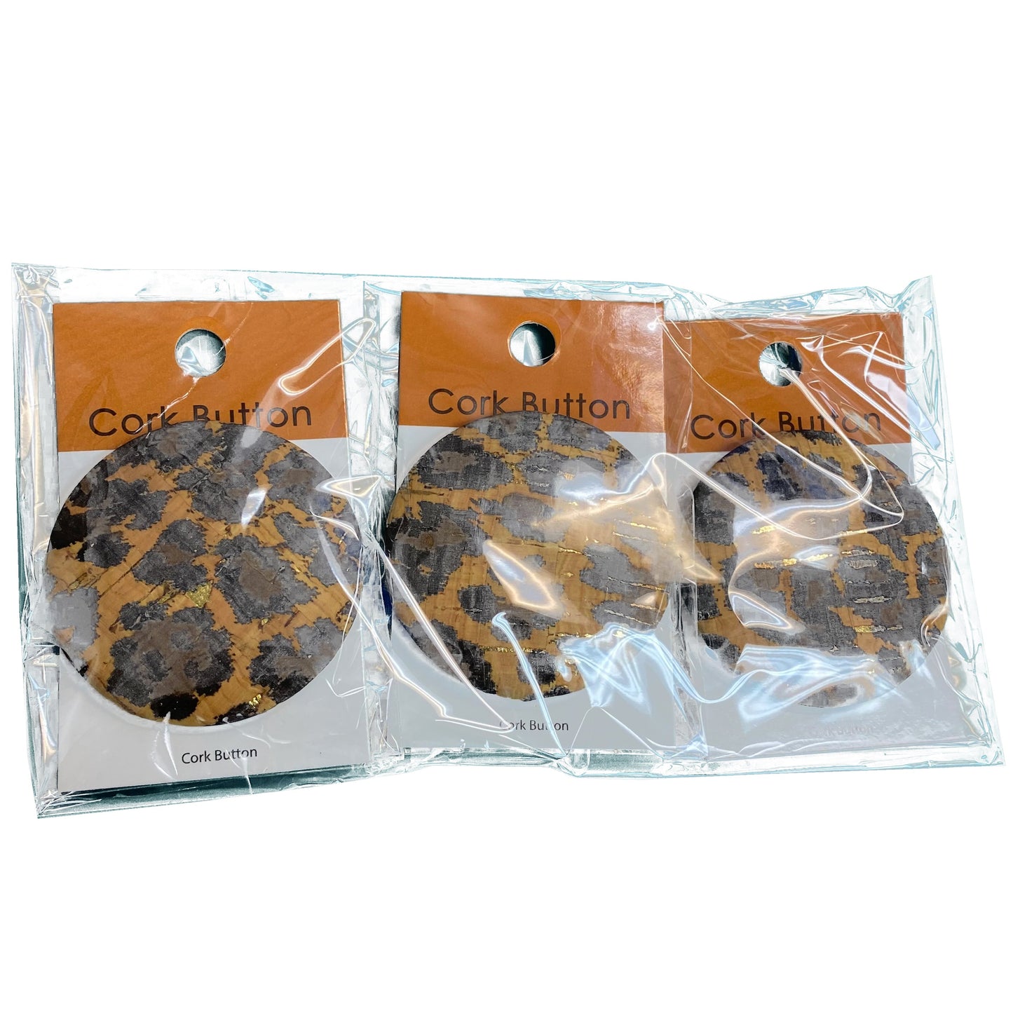 Cork Button (Leopard Print) - 2 Inch Large - BCB-1015L (1pc x 3 Cards Per Order)