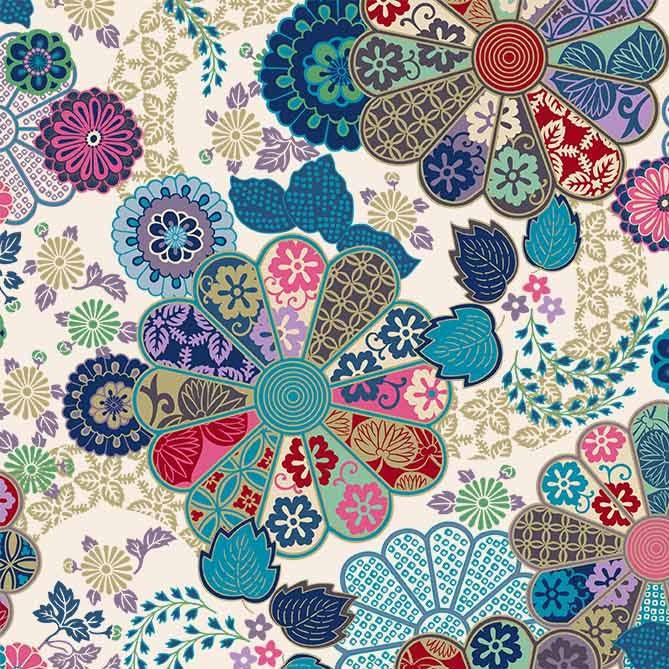 Cream Garden Grace (Metallic) Cotton 43"/44" Fabric Per Yard