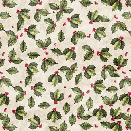 Cream Holly Toss Cotton Wideback Fabric per yard