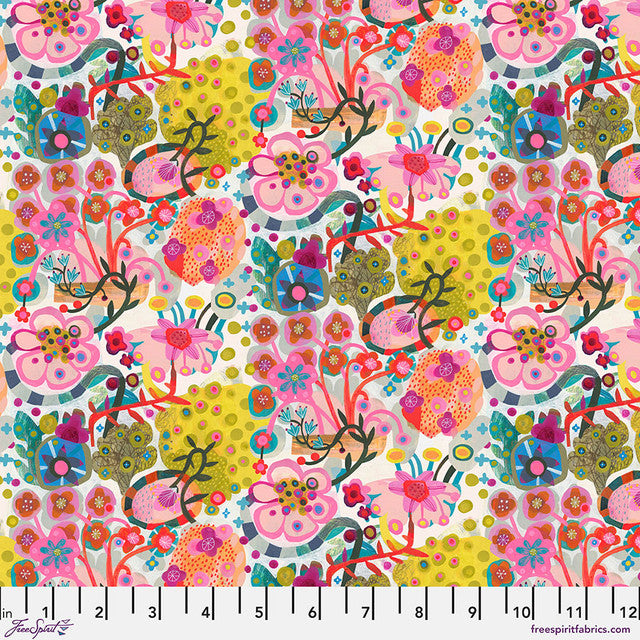 Curvy Stems White Colori Cotton 44"/45" Fabric Per Yard