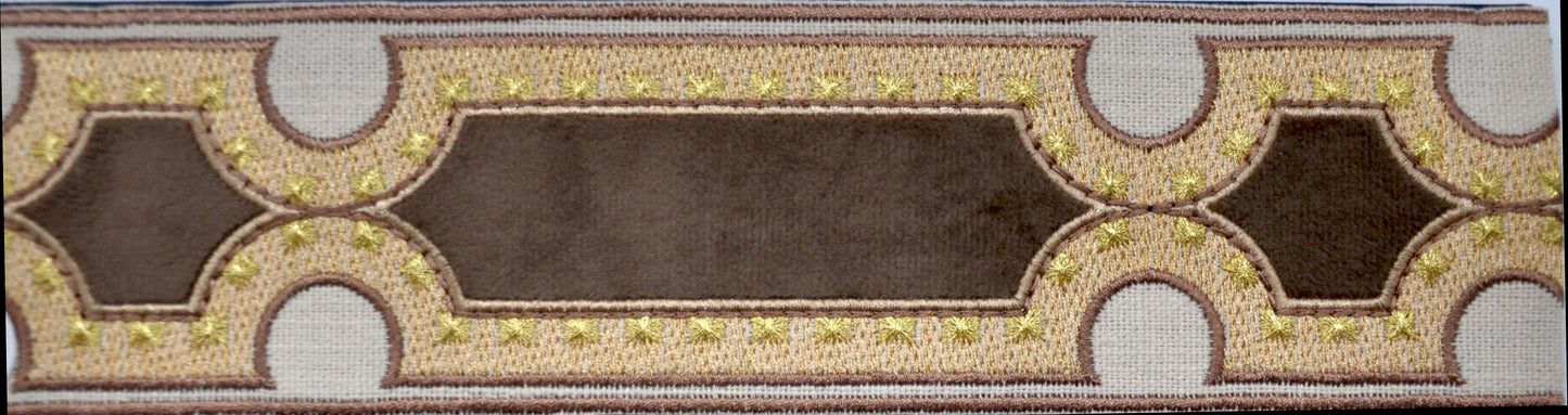 Decorative Chenille Trim Tape - 3 1/2" Width (23-30 Yard Roll) - BR-7538-16 Gold & Brown