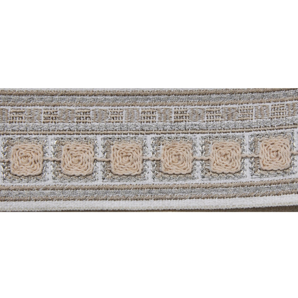 Embroidered Decorative Woven Trim Tape - 2 1/4" Width Modern Crochet Square Trim Tape (25 Yard Roll) | BR-7567-82 Beige