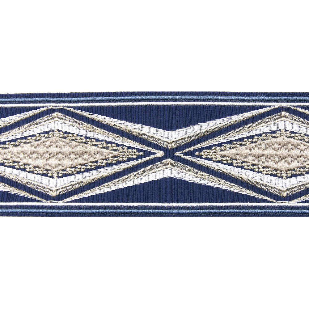 Embroidered Decorative Woven Trim Tape - 2 1/4" Width (25 Yard Roll) - BR-7560 Navy