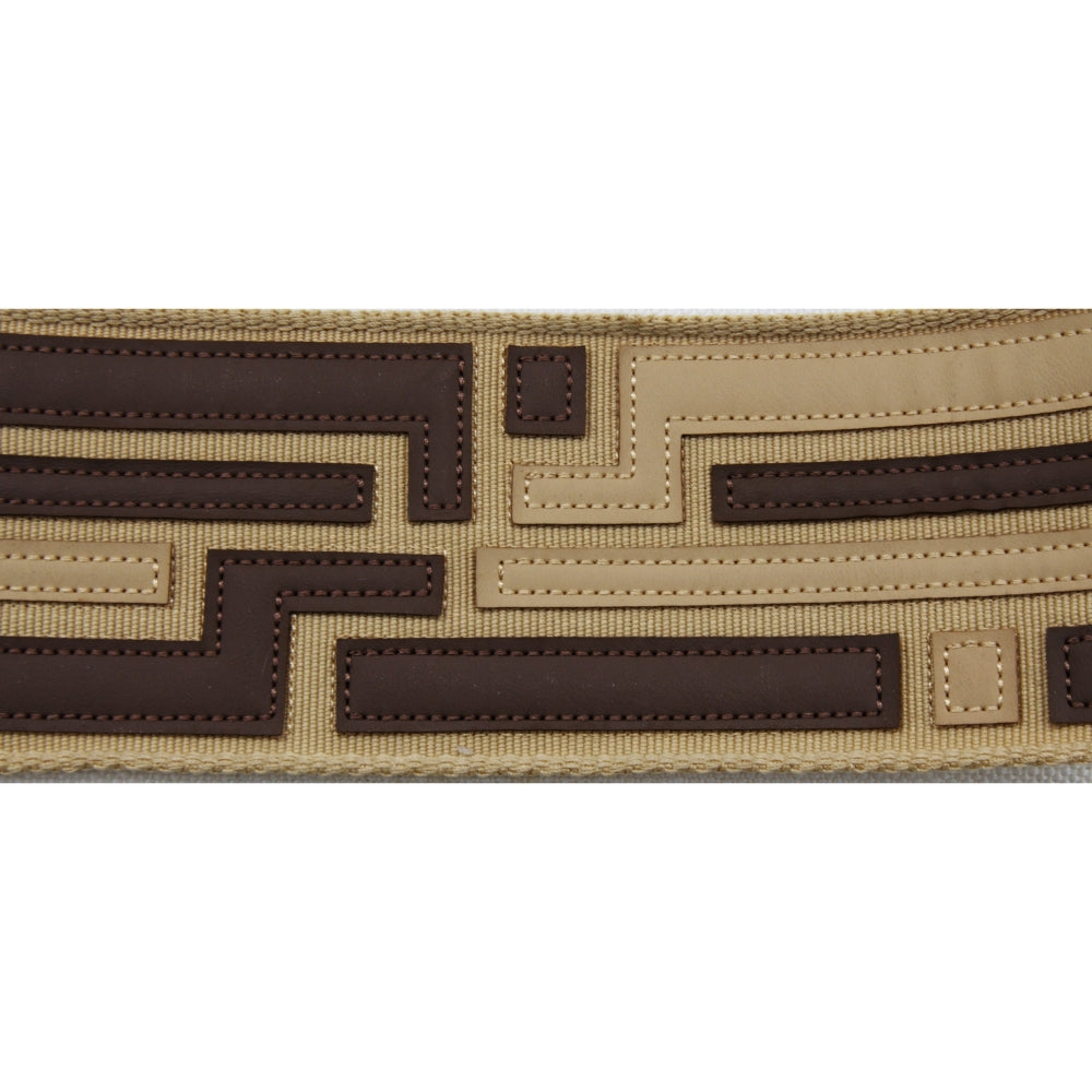 Embroidered Decorative Woven Trim Tape - 3" Width Modern Geometric Design with Faux Leather (25 Yard Roll) - BR-7565 Warm Brown & Chocolate Brown