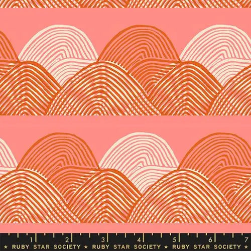 Floradora Melon Pink Geometric Mountain 43"/44" Fabric Per Yard
