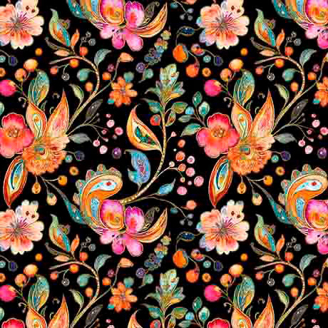 Fluttering Gardens Butterfly Floral Paisley Sangria Cotton 44"/45" Fabric Per Yard