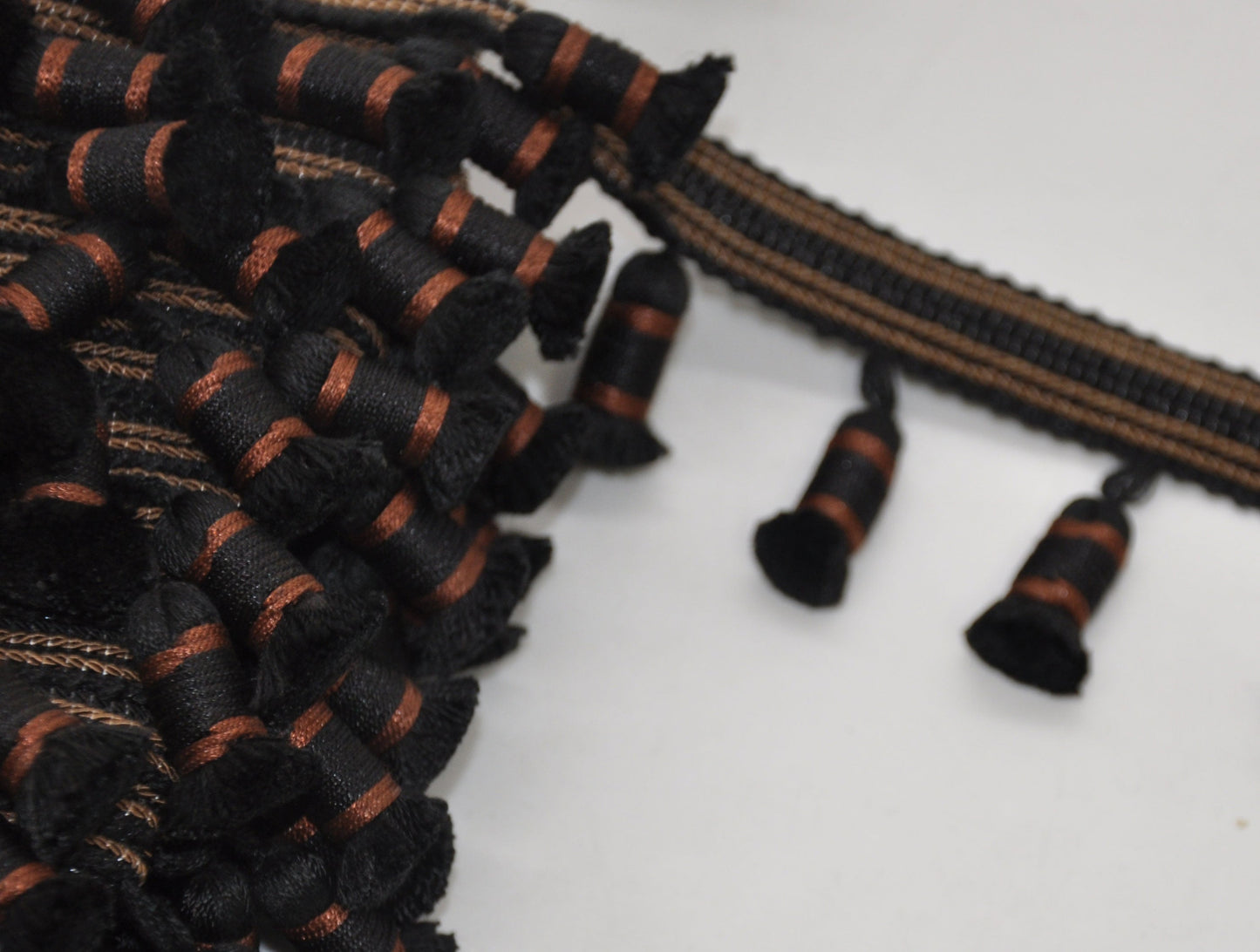 Godiva Collection - 2 1/2" length SMALL TASSEL FRINGE (25 Yard Roll) Chocolate and Brown