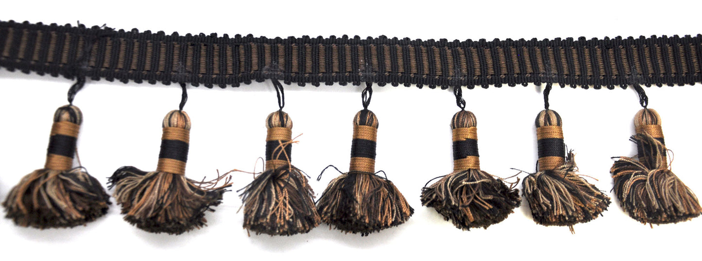 Godiva Collection - 4" length LARGE TASSEL FRINGE (25 Yard Roll) - BF-4098-02/06 Chocolate and Brown