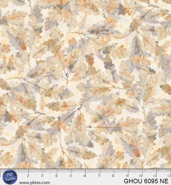 Golden Hour Natural Scattered Leaves Cotton 44/45 Fabric Per Yard