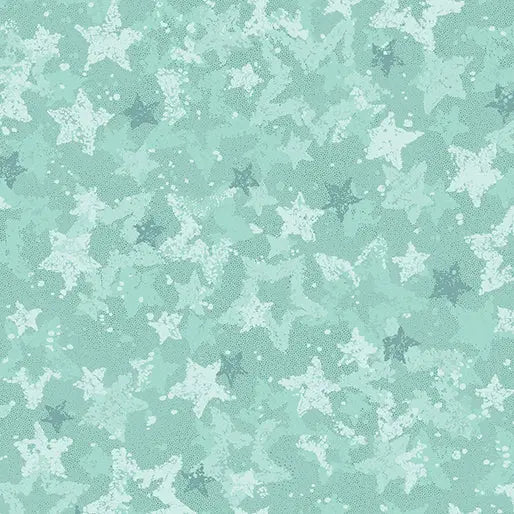 Green Star Light Aqua Cotton Wideback Fabric - ( 3/4 Yard Pack )